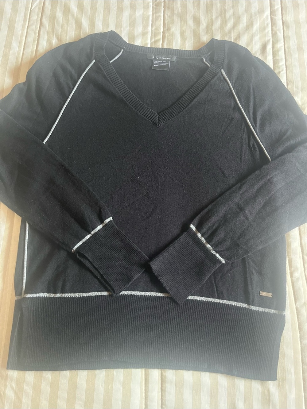 Armani Exchanger A/x Black/Grey Long Sleeve V-Neck Pullover Medium Sweater